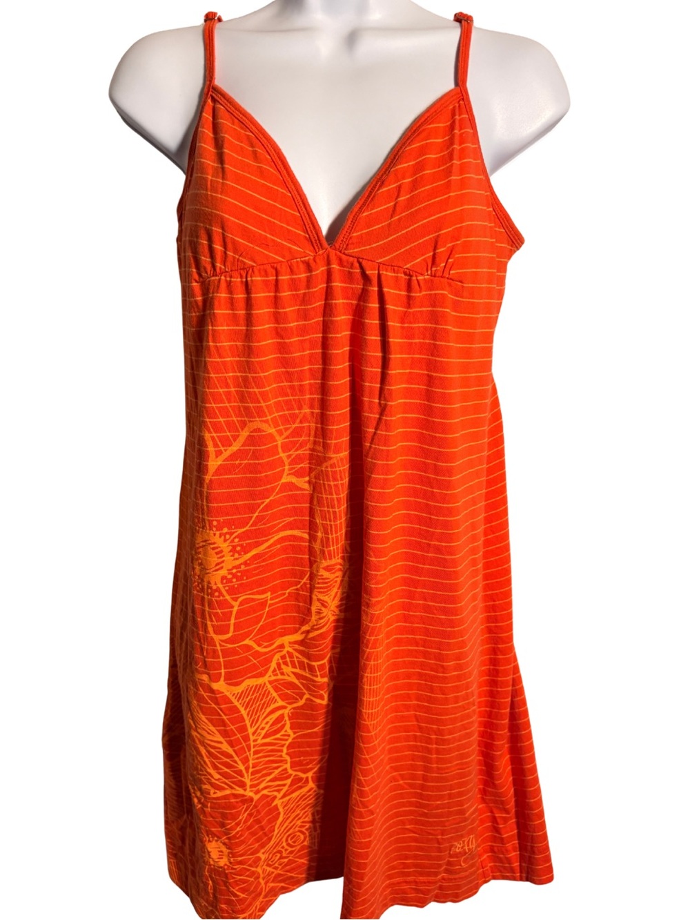 VINTAGE ROXY SUNDRESS Orange Tropical Floral Coastal Festival Babydoll Dress SZM